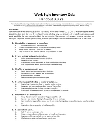 Work Style Inventory Quiz Handout 3.3 - Mun