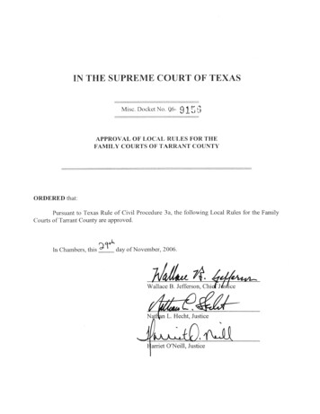 Approval Of Local Rules For The Family Courts Of Tarrant County