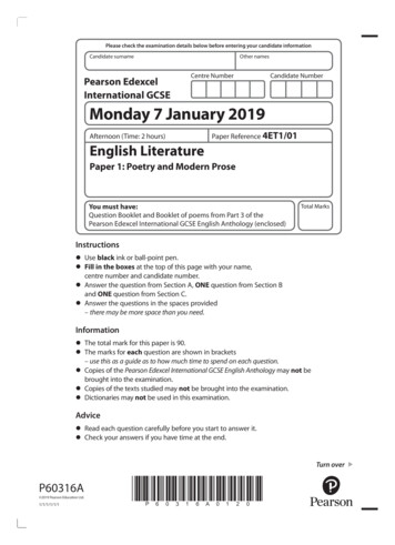 Cenre Uer Cnte Uer Pearson Edexcel International GCSE Monday 7 January 2019