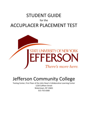 Accuplacer Placement Test Student Guide - Jefferson Community College