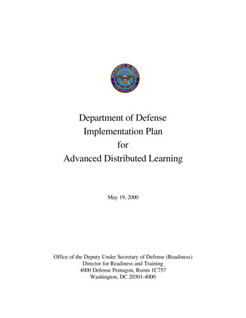 Department Of Defense Implementation Plan For Advanced Distributed Learning