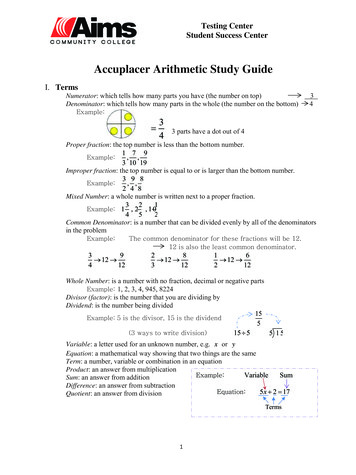Accuplacer Arithmetic Study Guide - Aims - Sussex County Community College