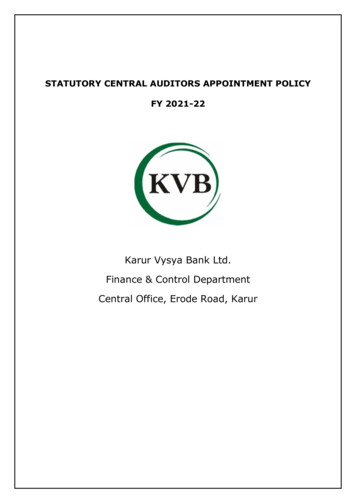 Statutory Central Auditors Appointment Policy Fy 2021-22 - Kvb