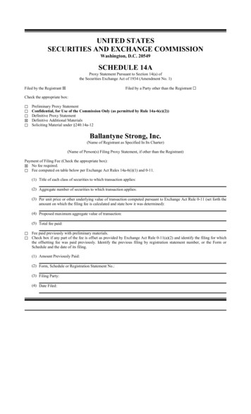 UNITED STATES SECURITIES AND EXCHANGE COMMISSION - Ballantyne Strong Inc.