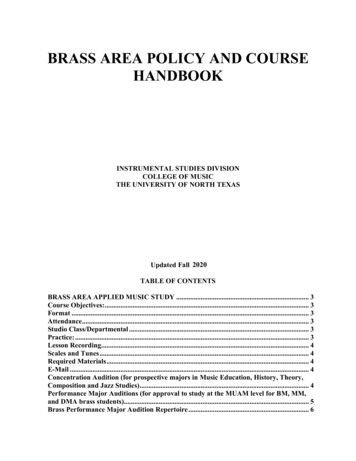 BRASS AREA POLICY AND COURSE HANDBOOK - UNT College Of Music: Home
