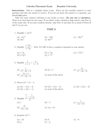 Calculus Placement Exam Brandeis University Instructions. Do Not Use A .