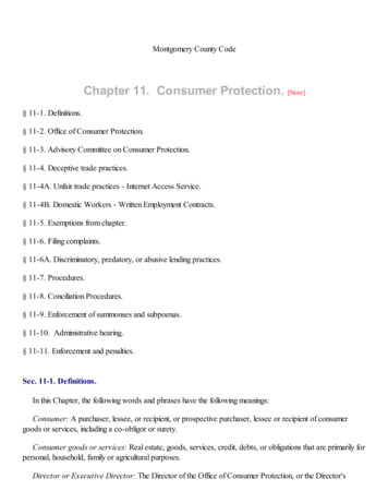 Chapter 11. Consumer Protection. [Note] - Montgomery County, Maryland