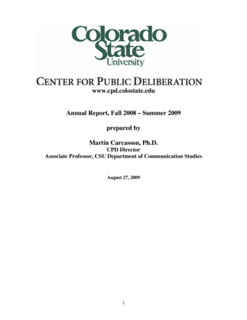  Cpd.colostate.edu Annual Report, Fall 2008 - Summer 2009 Prepared .