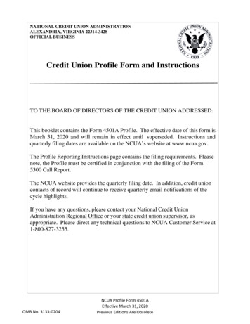 Credit Union Profile Form And Instructions