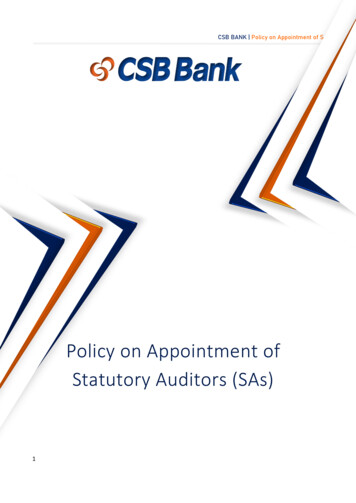 Policy On Appointment Of Statutory Auditors (SAs) - CSB Bank