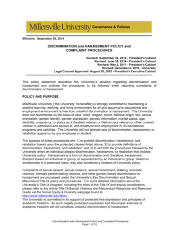 2014-09-30 Discrimination & Harassment Policy - Millersville University