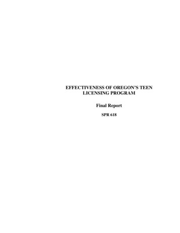 EFFECTIVENESS OF OREGON'S TEEN LICENSING PROGRAM Final Report