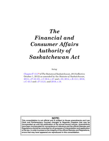 Financial And Consumer Affairs Authority Of Saskatchewan Act, F-13