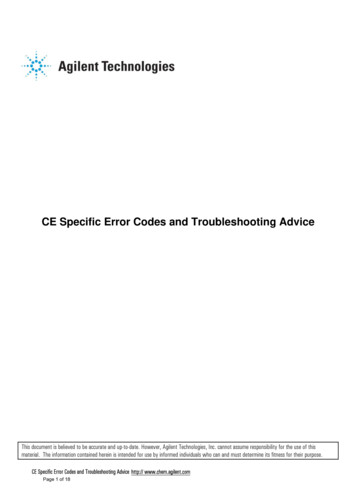 CE Specific Error Codes And Troubleshooting Advice - Agilent
