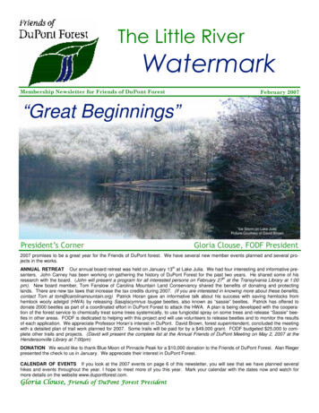 Membership Newsletter For Friends Of DuPont Forest February 2007 