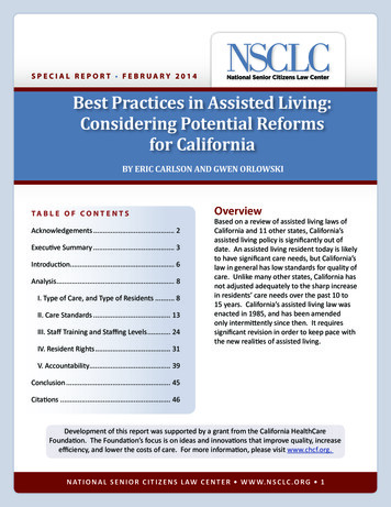 SPECIAL REPORT FEBRUARY 2014 Best Practices In Assisted Living .