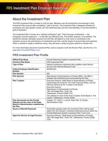 FRS Investment Plan Employers Handbook About The Investment Plan