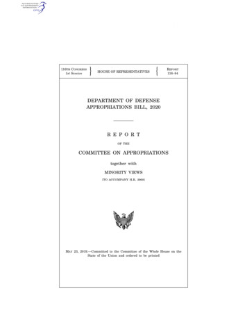 Department Of Defense Appropriations Bill, 2020 R E P O R T