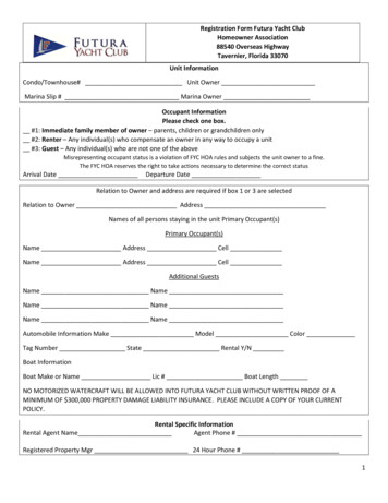 Registration Form Futura Yacht Club Unit Information Occupant .