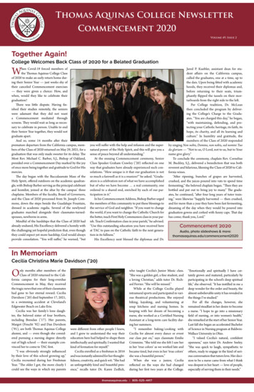 A S C Thomas Aquinas College Newsletter T Commencement 2020