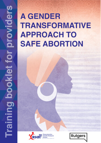 A GENDER Training Booklet For Providers SAFE ABORTION APPROACH TO - Rutgers
