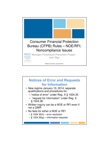 Consumer Financial Protection Bureau (CFPB) Rules - NOE/RFI . - MPLP