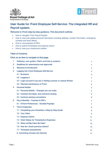 User Guide For ITrent Employee Self-Service: The Integrated HR And .