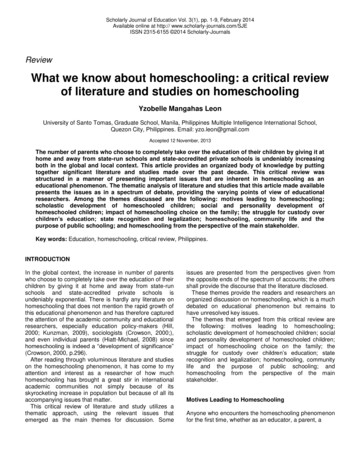 What We Know About Homeschooling: A Critical Review Of Literature And .