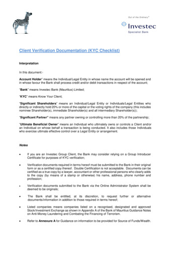 Client Verification Documentation (KYC Checklist) - Investec
