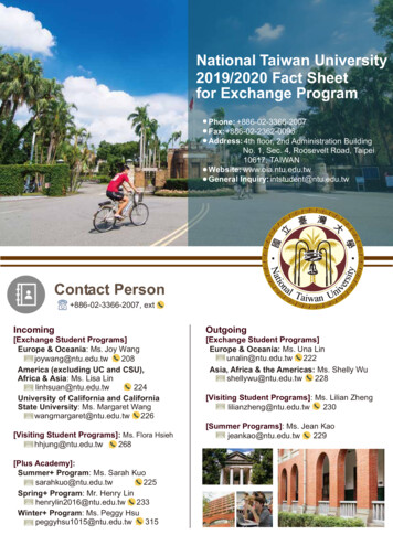 National Taiwan University 2019/2020 Fact Sheet For Exchange Program