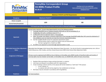 PennyMac Correspondent Group VA IRRRL Product Profile Items Indicated .