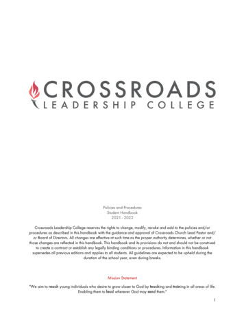 Policies And Procedures 2021-2022 - Crossroads Leadership College