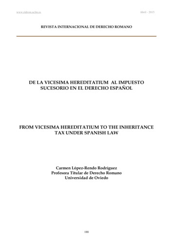 De La Vicesima Hereditatium Al Impuesto Sucesorio En El Derecho . - UCLM