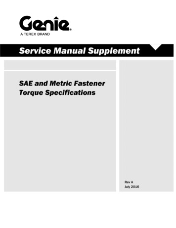 SAE And Metric Fastener Torque Specifications - Genie