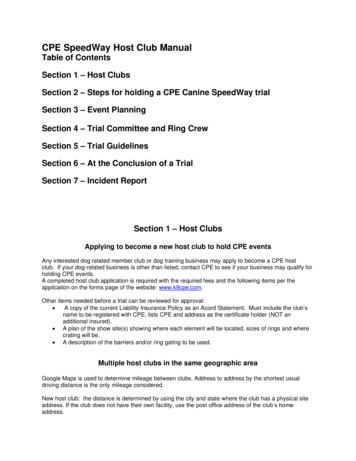 CPE SpeedWay Host Club Manual Table Of Contents Steps For Holding A CPE .