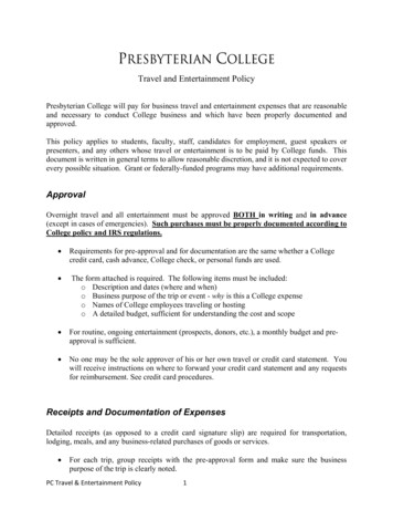 Travel And Entertainment Policy - Presbyterian College