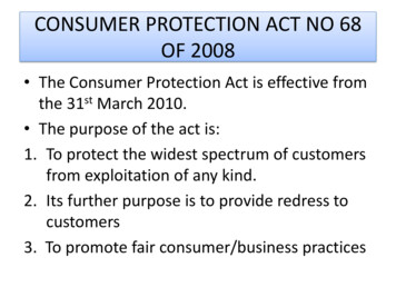 CONSUMER PROTECTION ACT NO 68 OF 2008 - Legal Services