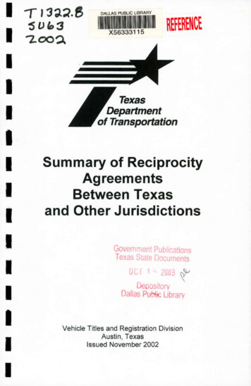 Summary Of Reciprocity Agreements Between Texas And Other Jurisdictions