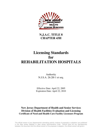 Licensing Standards For REHABILITATION HOSPITALS