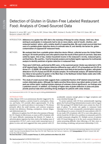 Detection Of Gluten In Gluten-Free Labeled Restaurant COLON Food .