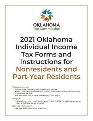 2021 Form 511-NR Oklahoma Individual Income Form For Nonresidents And .