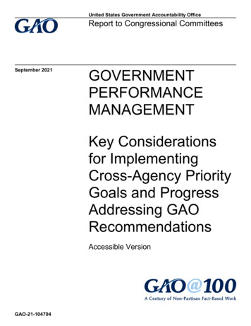 September 2021 GOVERNMENT PERFORMANCE MANAGEMENT Key Considerations For .
