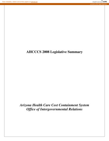 AHCCCS 2008 Legislative Summary