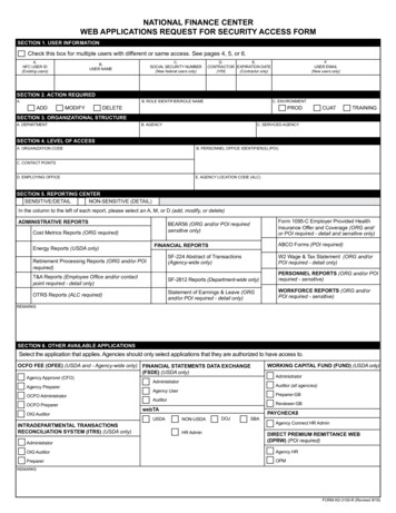Form AD-3100-R, National Finance Center Web Applications Request . - USDA