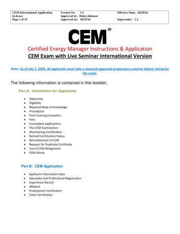 Certified Energy Manager Instructions & Application CEM Exam . - CIET