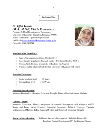 Dr. Effat Yasmin (M. A , M.Phil, P.hd In Economics) - University Of Kashmir