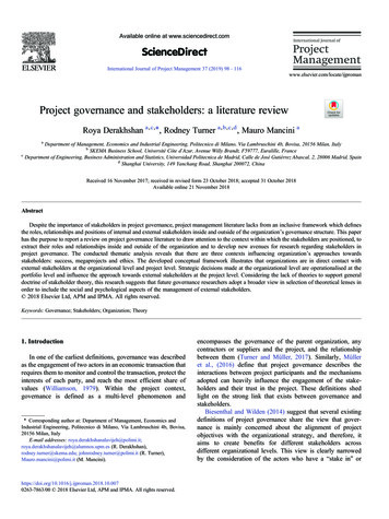 Project Governance And Stakeholders: A Literature Review
