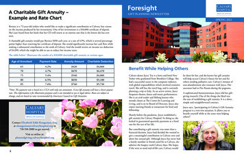 Foresight A Charitable Gift Annuity - GIFT PLANNING NEWSLETTER Example .