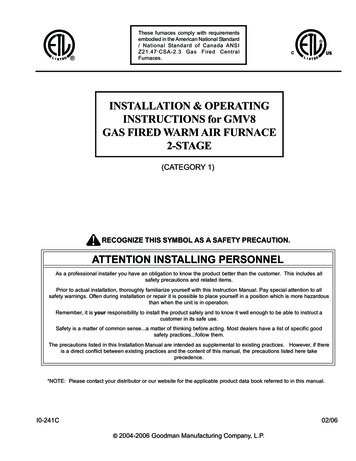 INSTALLATION & OPERATING INSTRUCTIONS For GMV8 GAS FIRED WARM AIR .