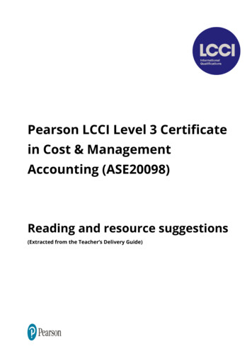Pearson LCCI Level 3 Certificate In Cost & Management . - Edexcel